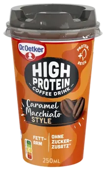 Dr. Oetker High Protein Kávé Caramel Macchiato stílusban