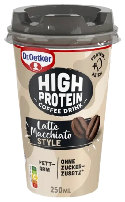 Dr. Oetker High Protein Kávé Latte Macchiato stílusban